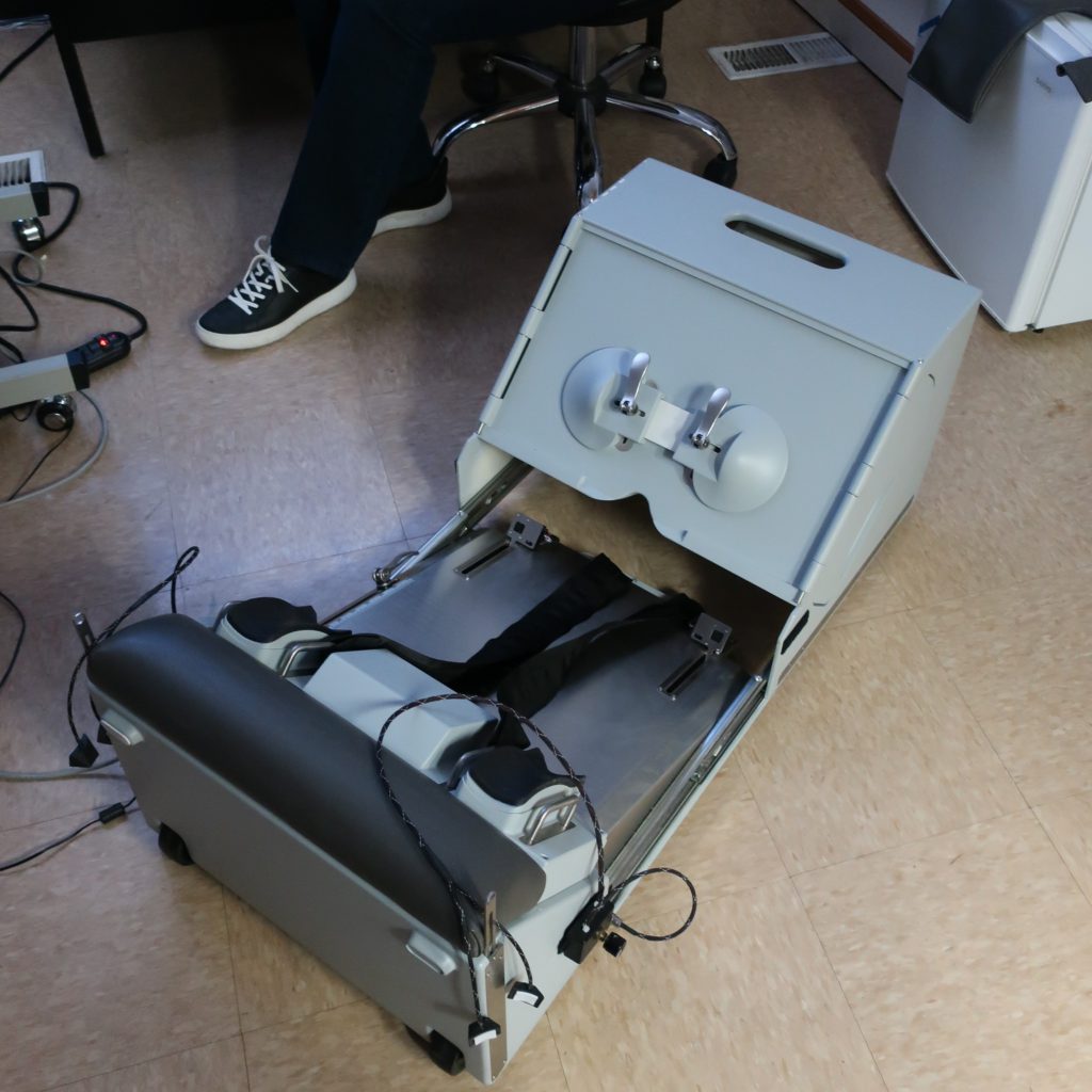 A prototype of VisionQuest Biomedical's i-RxTherm device, used in screening subjects for diabetic peripheral neuropathy.